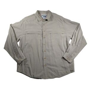ExOfficio Buzz Off Insect Shield Khaki Plaid Button Up Shirt Men's LARGE Travel